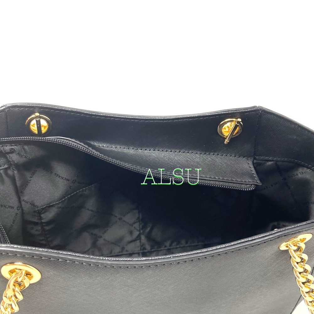 Michael Kors Large Chain Shoulder Tote Black Le - Picture 10 of 13